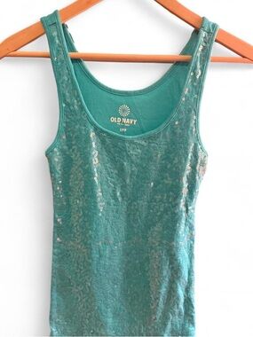 Old Navy Teal Sequin Scoop Tank Top